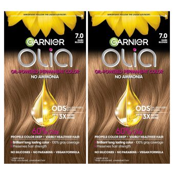 garnier hair color olia ammonia free brilliant color oil rich permanent hair dye, 7.0 dark blonde, 2 count (packaging may vary)