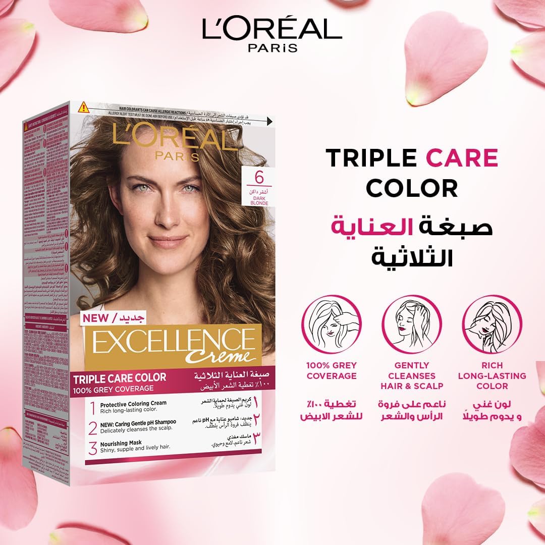 l’oreal paris excellence creme triple care hair color (hair dye/ hair care), 72ml+100g , dark blonde 06