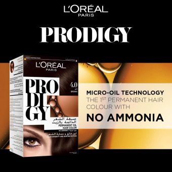 l’oréal paris prodigy hair color/dye, micro oil technology for smooth natural hair, grey hair coverage 4.0 brown