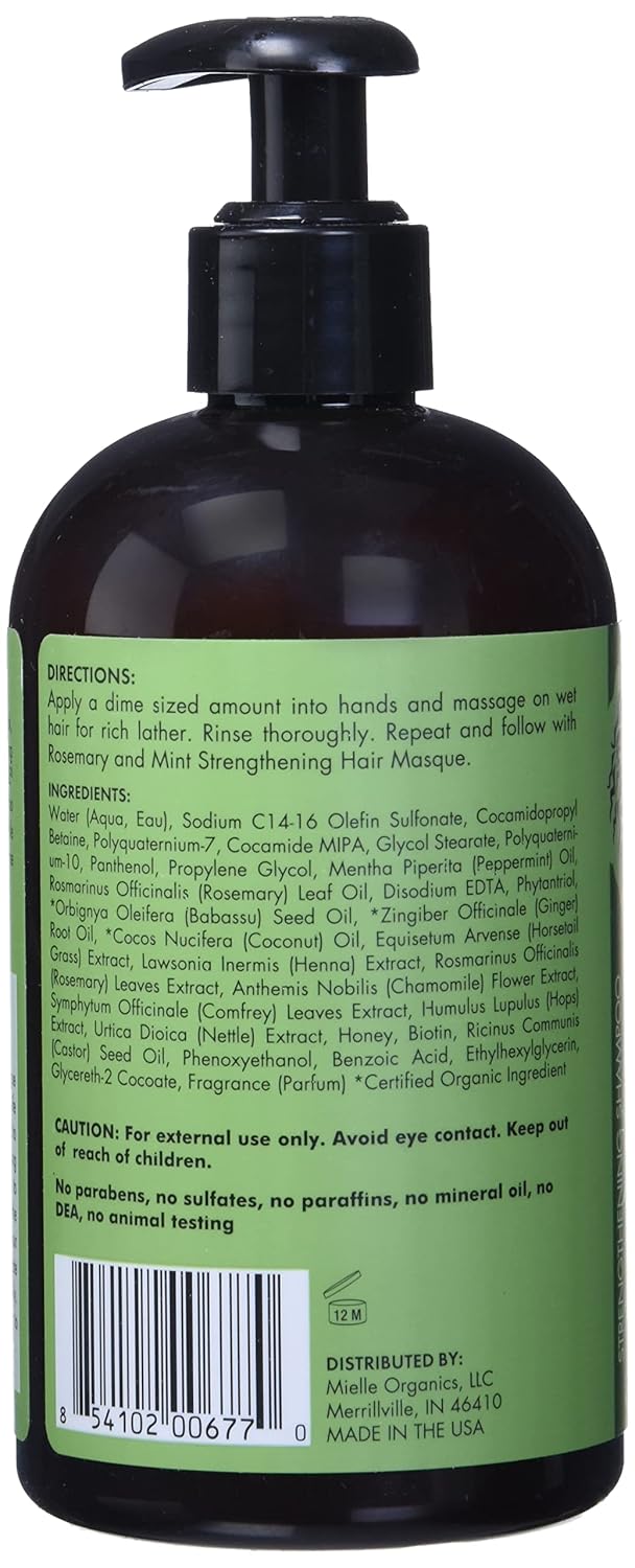 mielle organics rosemary mint hair strengthening biotin shampoo moisturizing hair shampoo for women and men to gently cleanse, repair & protect strands (12 oz)