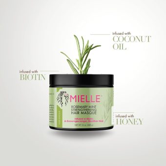mielle organics rosemary mint strengthening hair mask for damaged hair deep conditioning treatment enriched with biotin, honey & coconut oil helps encourage longer, healthier strands (12 oz)