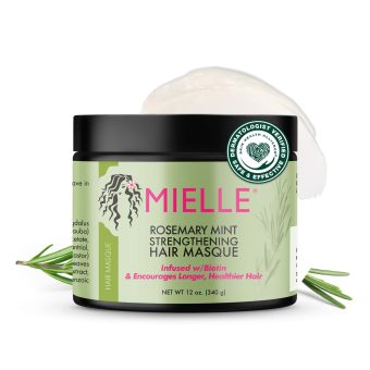 mielle organics rosemary mint strengthening hair mask for damaged hair deep conditioning treatment enriched with biotin, honey & coconut oil helps encourage longer, healthier strands (12 oz)
