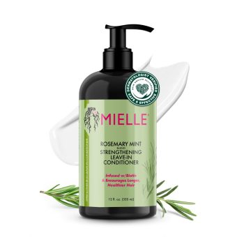 mielle organics rosemary mint strengthening leave in conditioner for curly hair hydrating hair moisturizer infused with biotin to soften, protect & boost shine (12 oz)