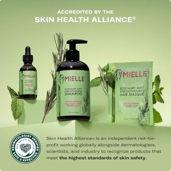 mielle organics rosemary mint strengthening leave in conditioner for curly hair hydrating hair moisturizer infused with biotin to soften, protect & boost shine (12 oz)
